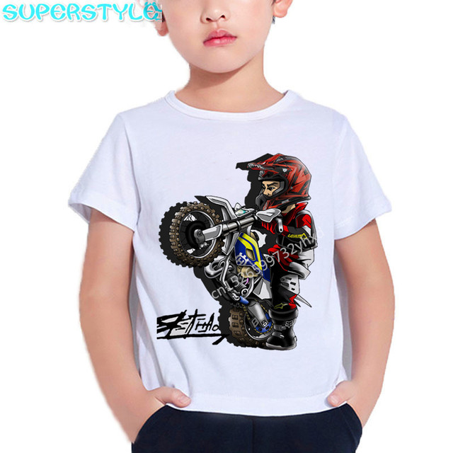 Camiseta infantil de desenho animado para bicicleta e moto